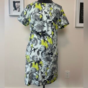 Joe Fresh 100% Cotton Floral Shift Dress Size 8 Pockets Gray Yellow Midi